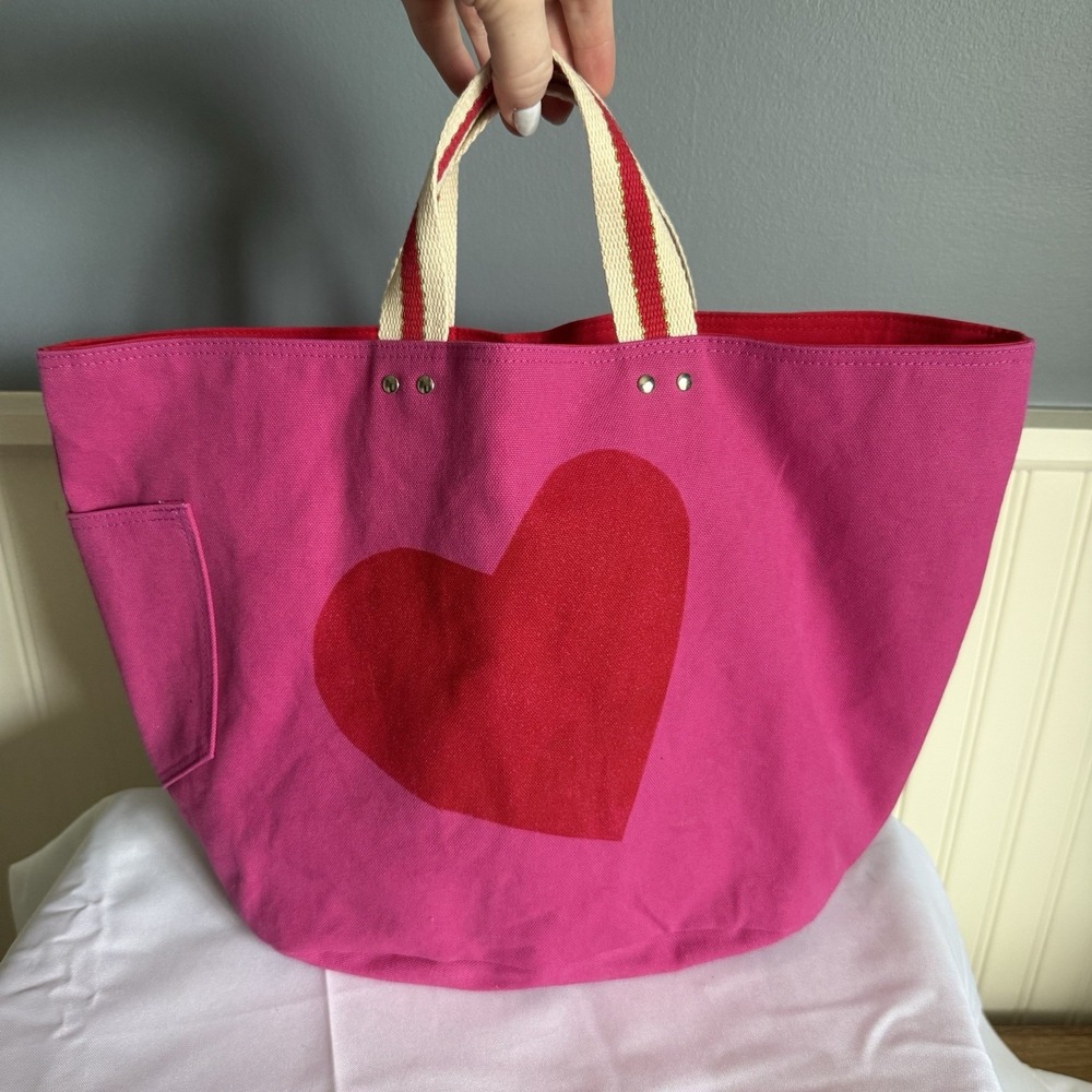 Pink Hazel Heart Pink Tote Bag Hot Pink Red All You Knit Is Love Canvas Cotton - Picture 1 of 15
